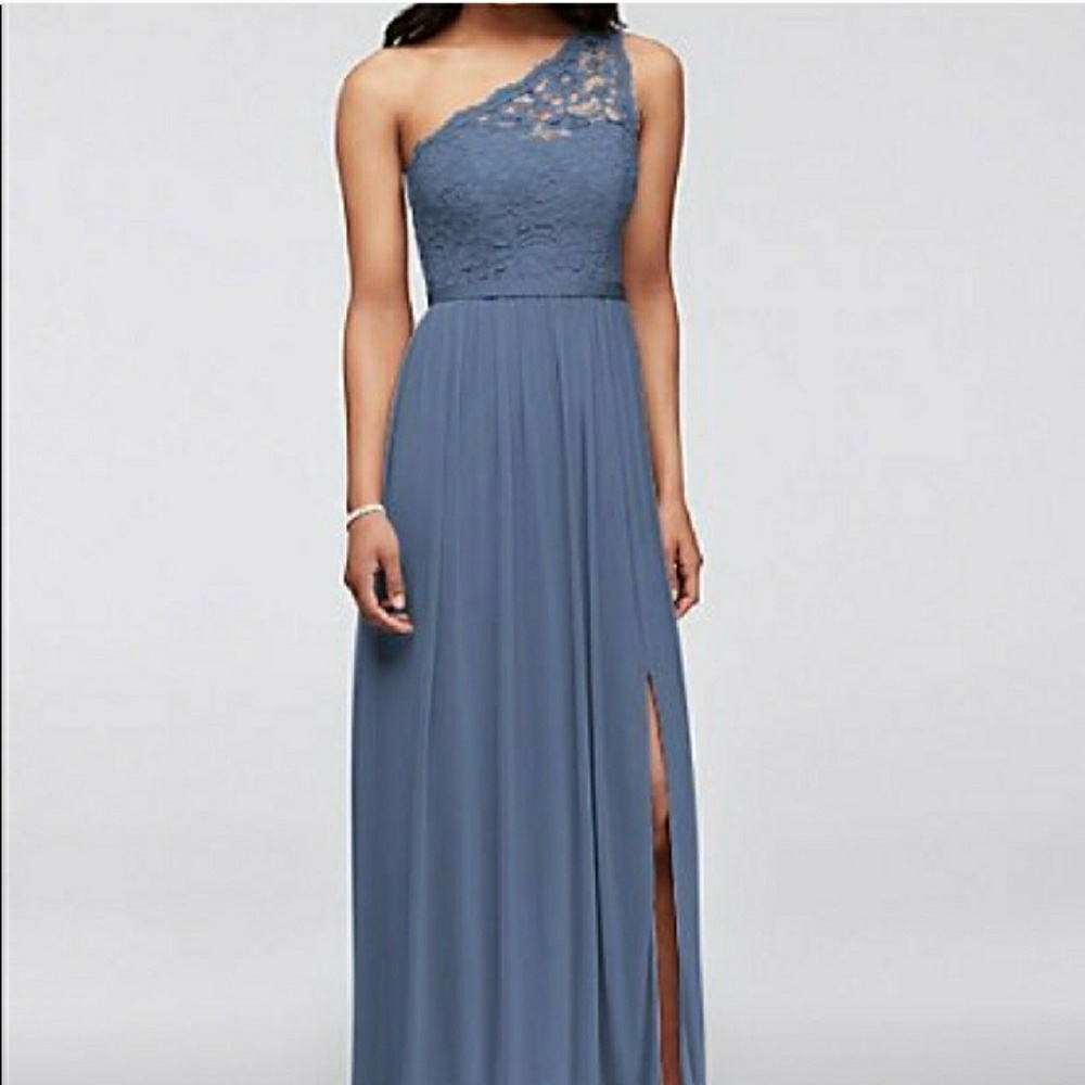 Davids Bridal Steel Blue Bridesmaid dress F17063